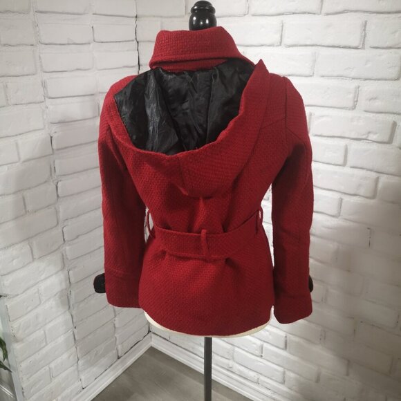 RW&CO. Ladies Size XS Red Lined Button Front Removable Hood Jacket - Picture 2 of 11